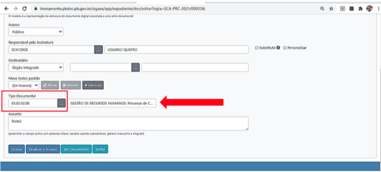 2.2 Incluir Dados e Redigir Documentos tipo documental carregado