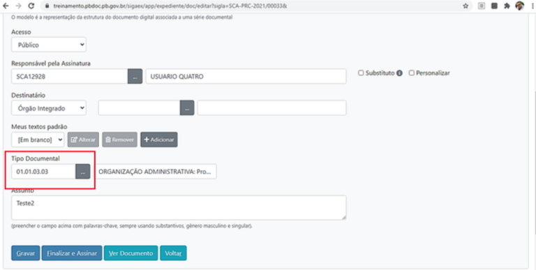 2.2 Incluir Dados e Redigir Documentos tipo documental