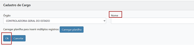 Cadastro de Cargo com nome