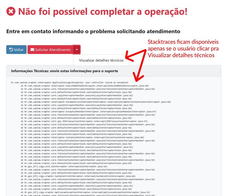 Não foi possível completar a operação