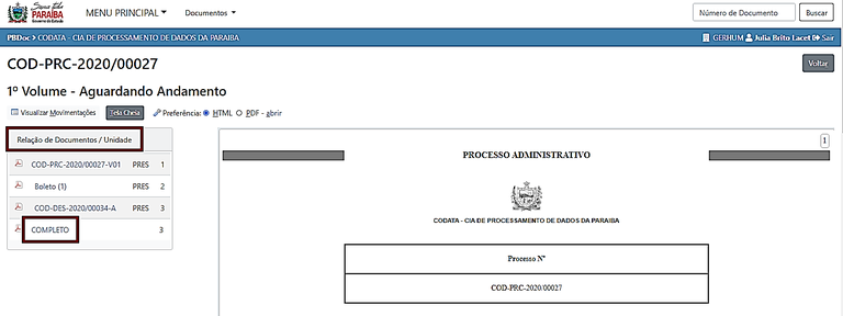 3.6 Relação de documentos